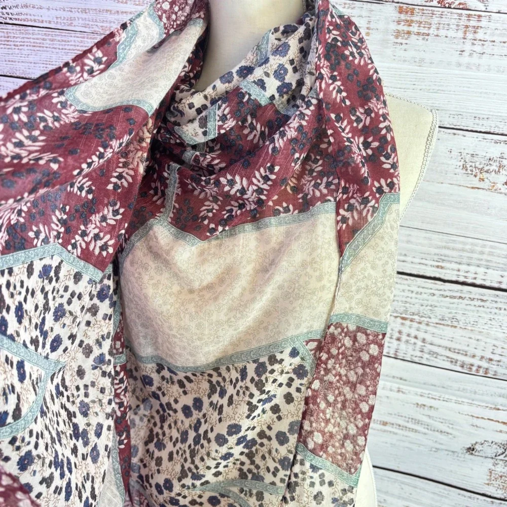 Cottagecore Boho Scarf Lulla Collection by Bindya OS Burgundy Floral Lightweight
